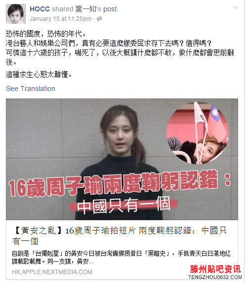 何韵诗Facebook截图